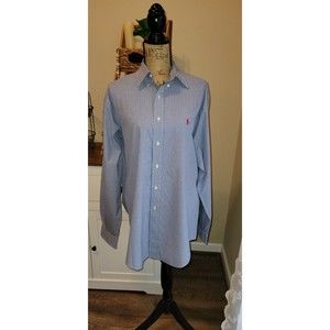 Ralph Lauren Button Down Long Sleeve Shirt Mens Blue And White Gingham Size L